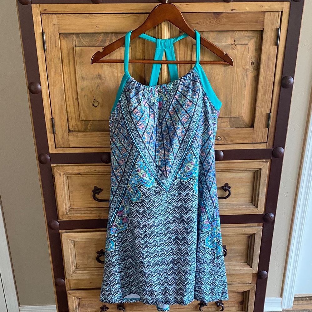 Prana Blue and Teal Patterned Midi Dress